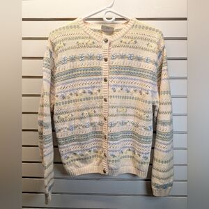 Northern Reflections Embroidered Floral Knit Cardigan Pewter Buttons Size M EUC